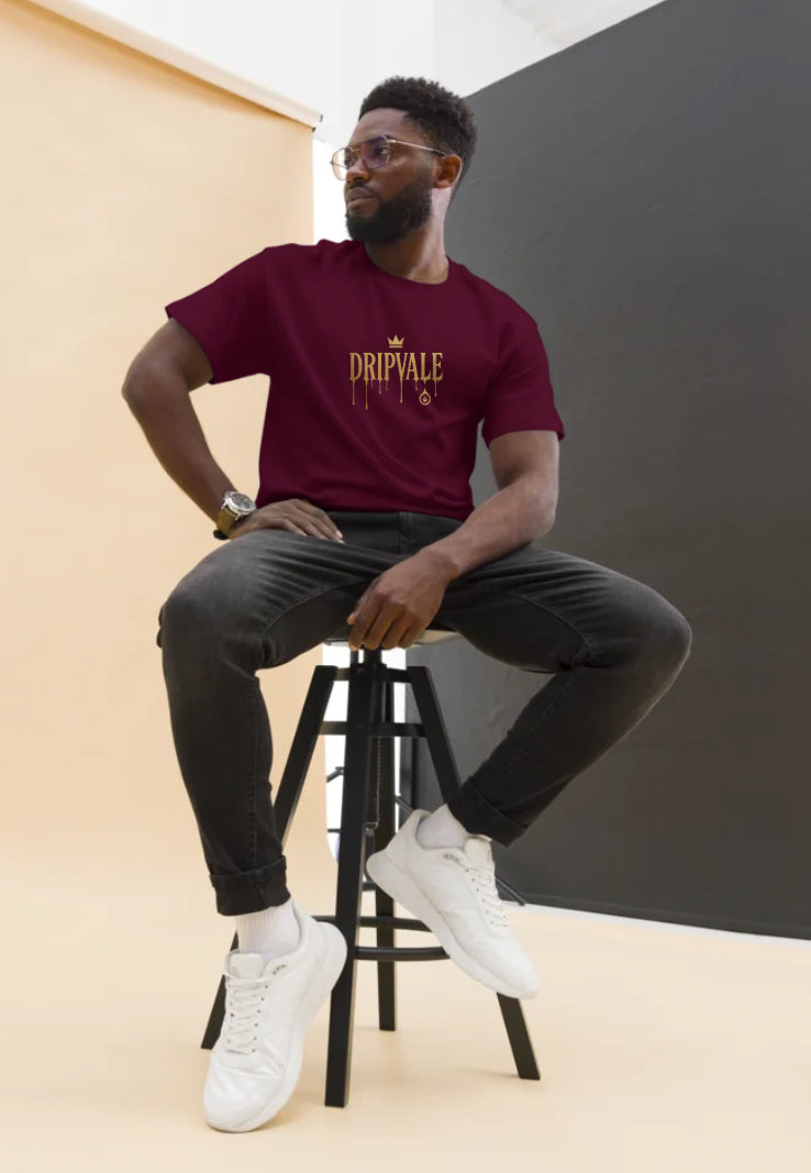 DripVale Royal Drip Tee - (L) Burgundy Gold Edition